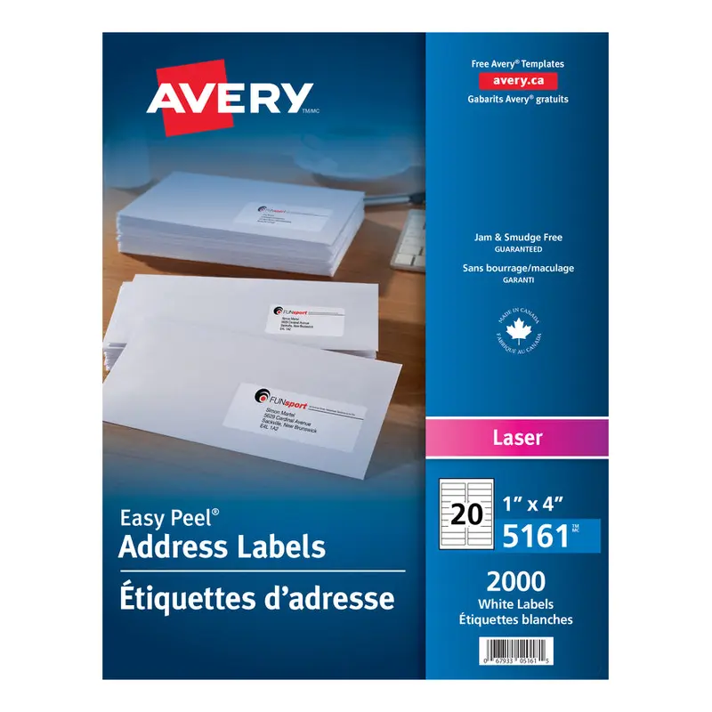 5161 WHITE EASY PEEL 4" X 1" PERMANENT  100 SHEETS/BOX