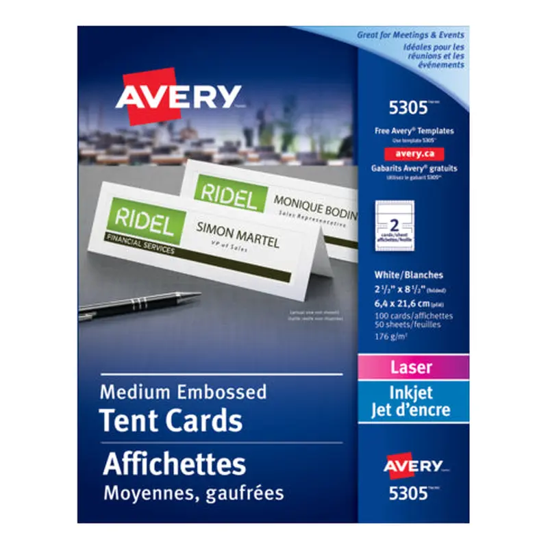 5305 OFFICE TENT CARDS WHITE 2 1/2" X 8 1/2" 50 SHEETS/BO