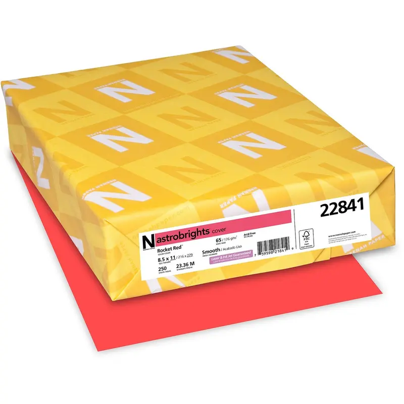 Astrobrights Inkjet, Laser Printable Multipurpose Card Stock - Letter - 8 1/2" x 11" - 65 lb Basis Weight - Smooth - 250 / Pack - Rocket Red