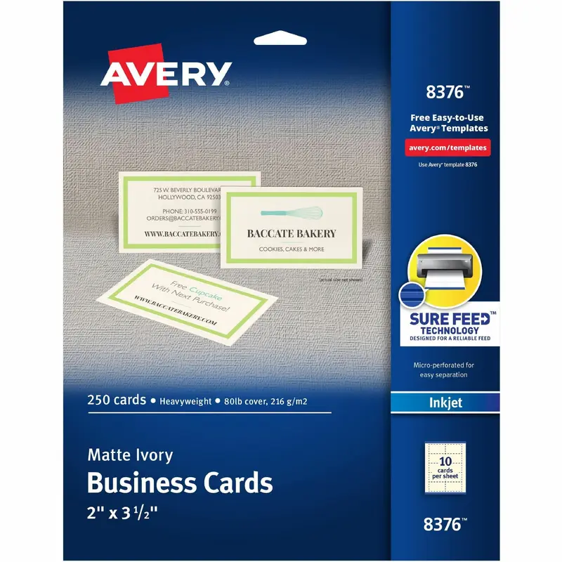 Avery Inkjet Business Card - A8 - 3 1/2" x 2" - 80 lb Basis Weight - Matte - 250 / Pack - Ivory