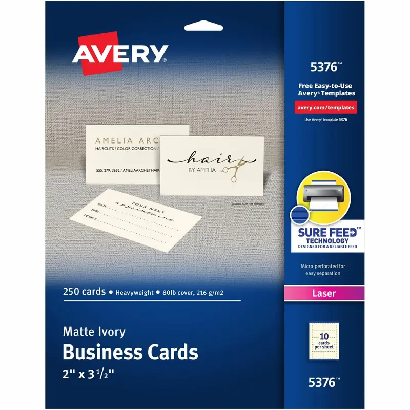 Avery Laser Business Card - A8 - 2" x 3 1/2" - 250 / Pack - Ivory