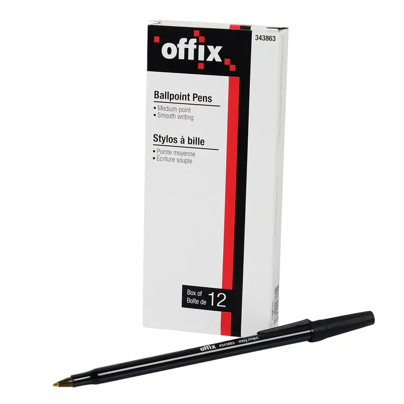 Offix Ballpoint Pen - Medium Pen Point - Black - 12 / Box