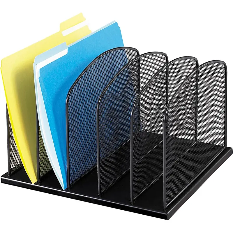 Safco Mesh Desk Organizers - 5 Compartment(s) - 2" (50.80 mm) - 8.3" Height x 12.5" Width x 11.3" Depth - Desktop - Black - Steel - 1 / Each