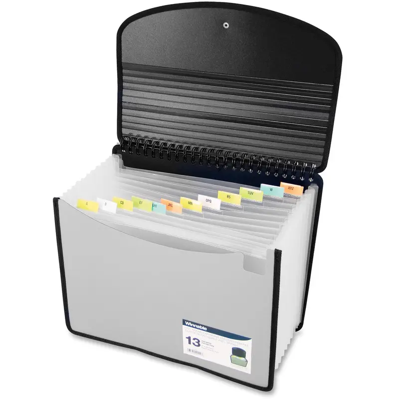 Winnable Expanding Presentation File - Letter - 8 1/2" x 11" Sheet Size - 13 Pocket(s) - Polypropylene - Black - 1 Each