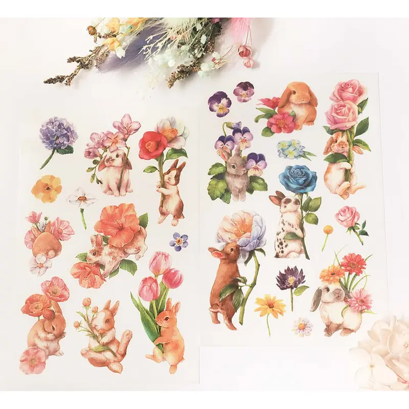Maruco Art Print On Sticker Flower And Rabbit