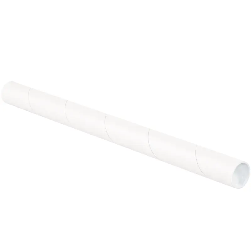 1 1/2 x 12 White Mailing Tubes With End Caps .060 Gauge 50/Case