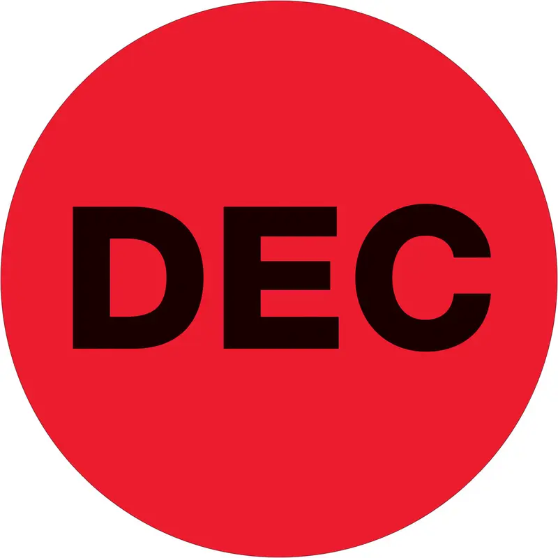 1" Circle - "DEC" (Fluorescent Red) Months of the Year Labels 500/Roll