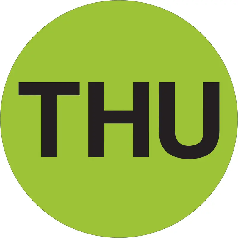 2" Circle - "THU" (Fluorescent Green) Days of the Week Labels 500/Roll