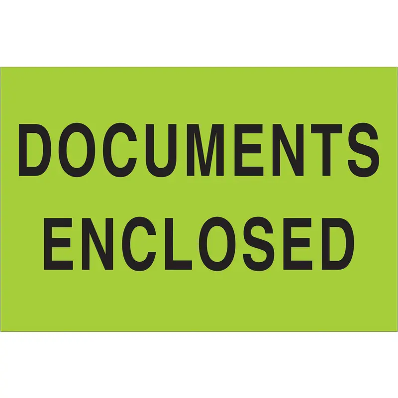 2 x 3" - "Documents Enclosed" (Fluorescent Green) Labels 500/Roll
