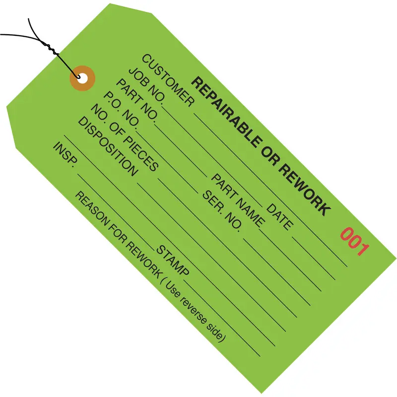 4 3/4 x 2 3/8 - "Repairable or Rework" Inspection Tags - Pre-Wired 1000/Case