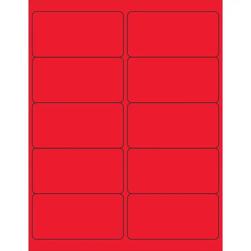 4 x 2" Fluorescent Red Removable Rectangle Laser Labels 1000/Case