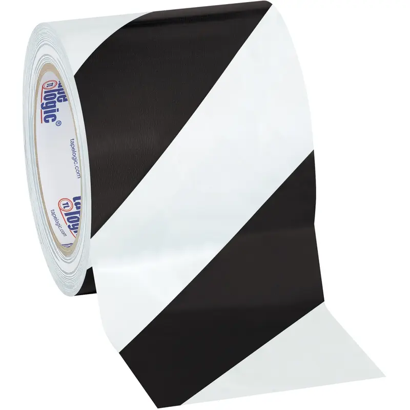 4" x 36 yds. Black/White Striped Vinyl Safety Tape 12/Case