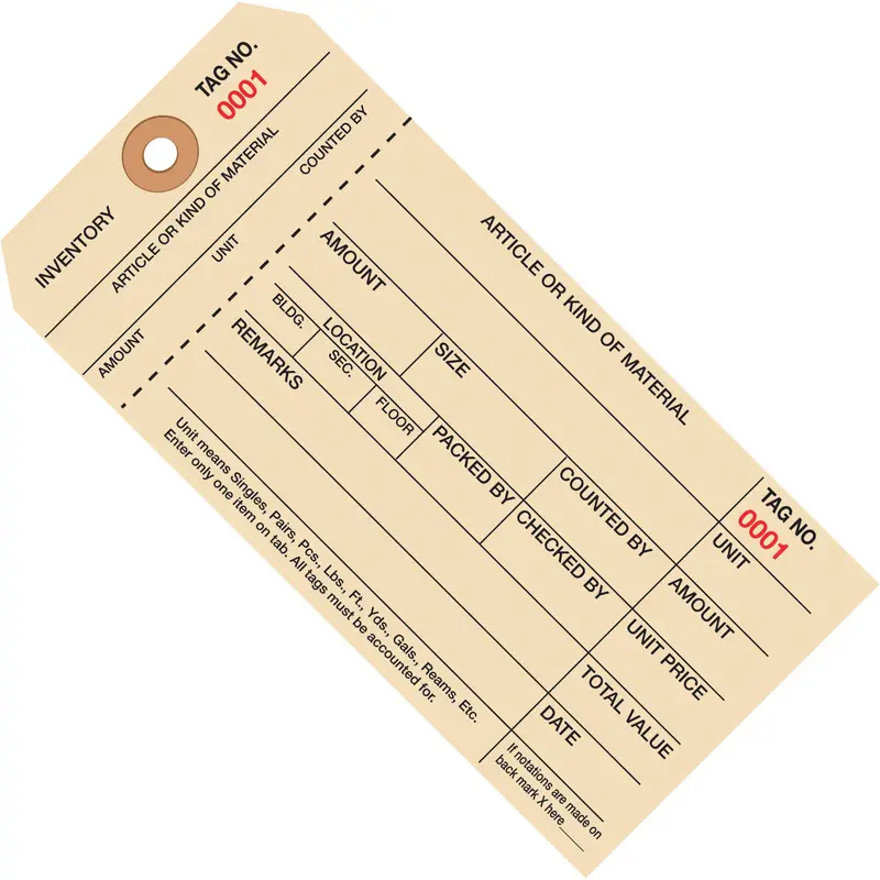 6 1/4 x 3 1/8 - (2000-2999) Inventory Tags 1 Part Stub Style #8 1000/Case