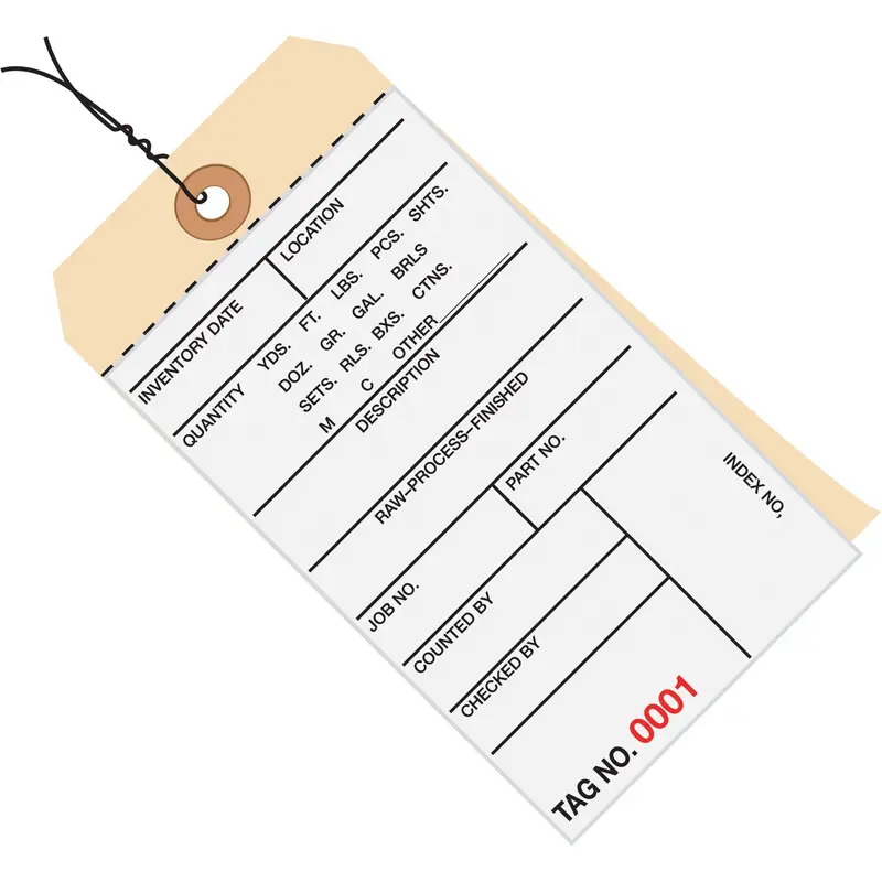 6 1/4 x 3 1/8 - (2500-2999) Inventory Tags 2 Part Carbonless Stub Style #8 - Pre-Wired 500/Case