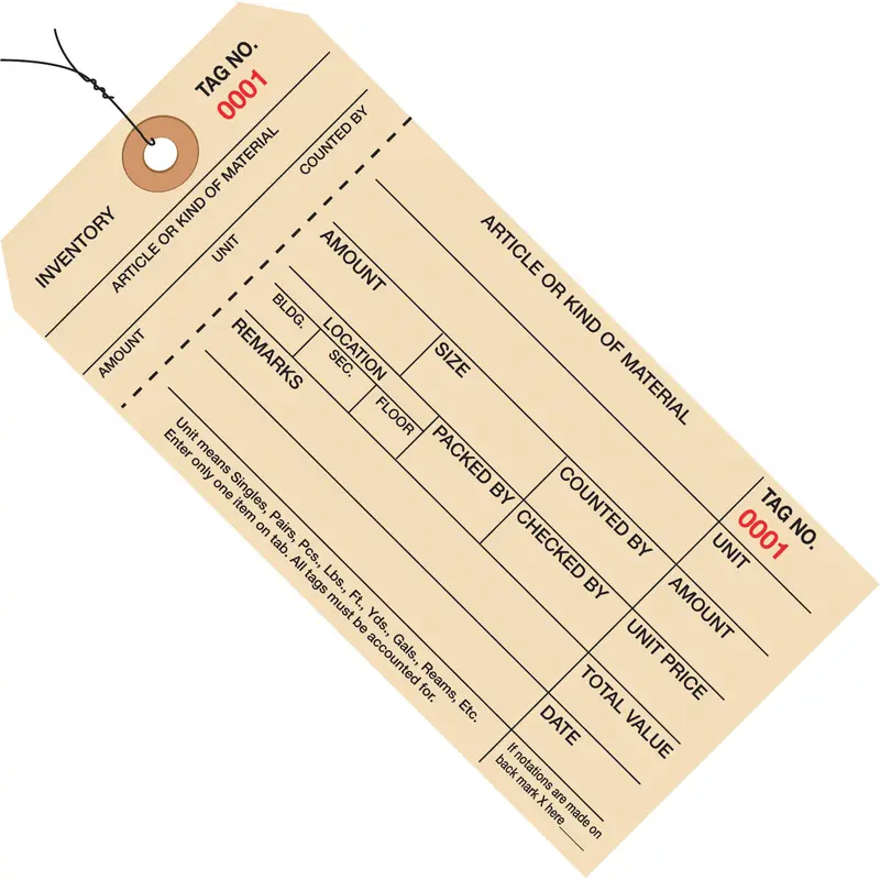 6 1/4 x 3 1/8 - (6000-6999) Inventory Tags 1 Part Stub Style #8 - Pre-Wired 1000/Case