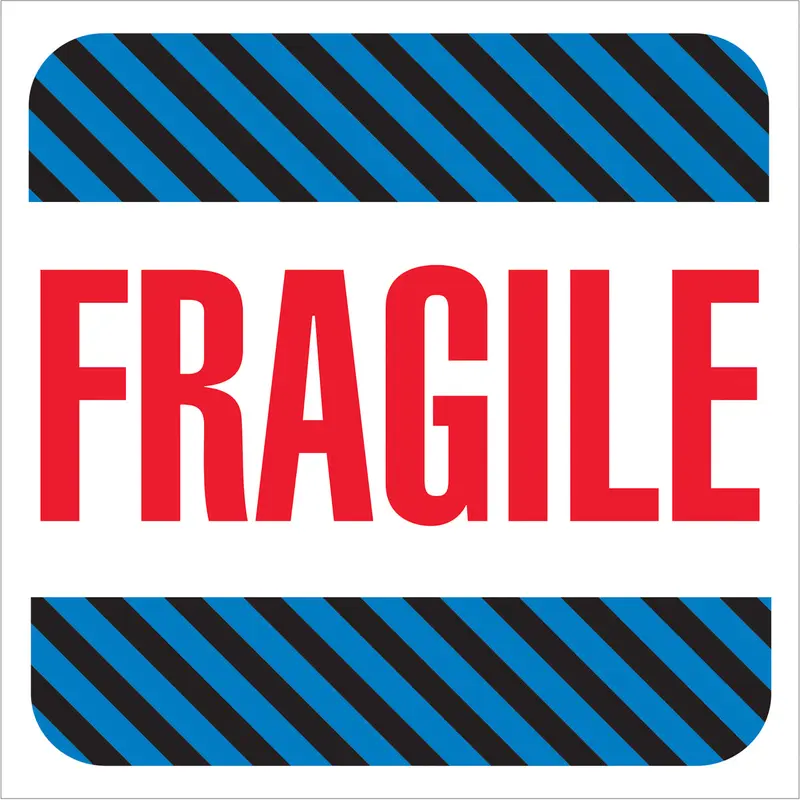 Fragile (blue & black stripes) Labels (4 x 4) 500/Roll