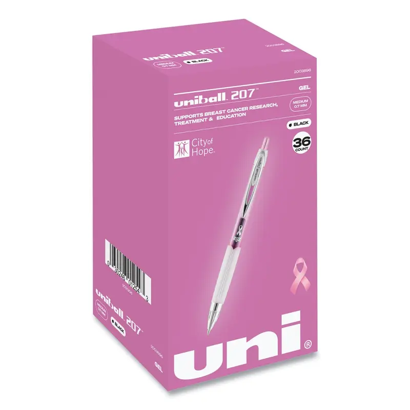 207 Office Pack Gel Pen, Retractable, Medium 0.7 mm, Black Ink, Pink/Translucent White Barrel, 36/Pack