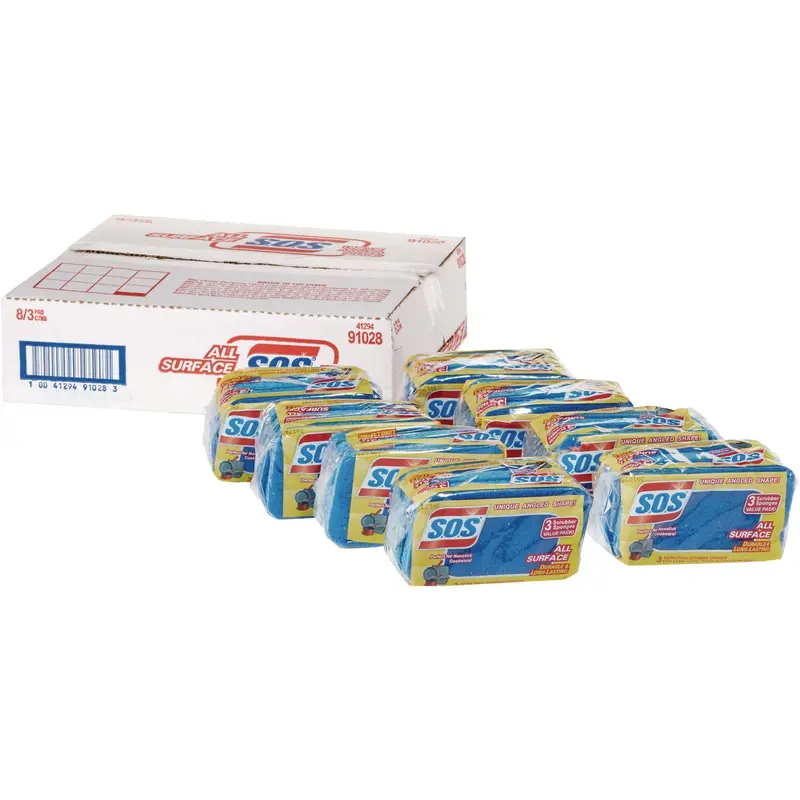 All Surface Scrubber Sponge, 2.5 x 4.5, 0.9" Thick, Dark Blue, 3/Pack, 8 Packs/Carton