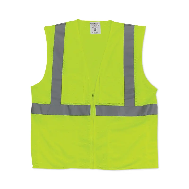 ANSI Class 2 Four Pocket Zipper Safety Vest, Polyester Mesh, 3X-Large, Hi-Viz Lime Yellow