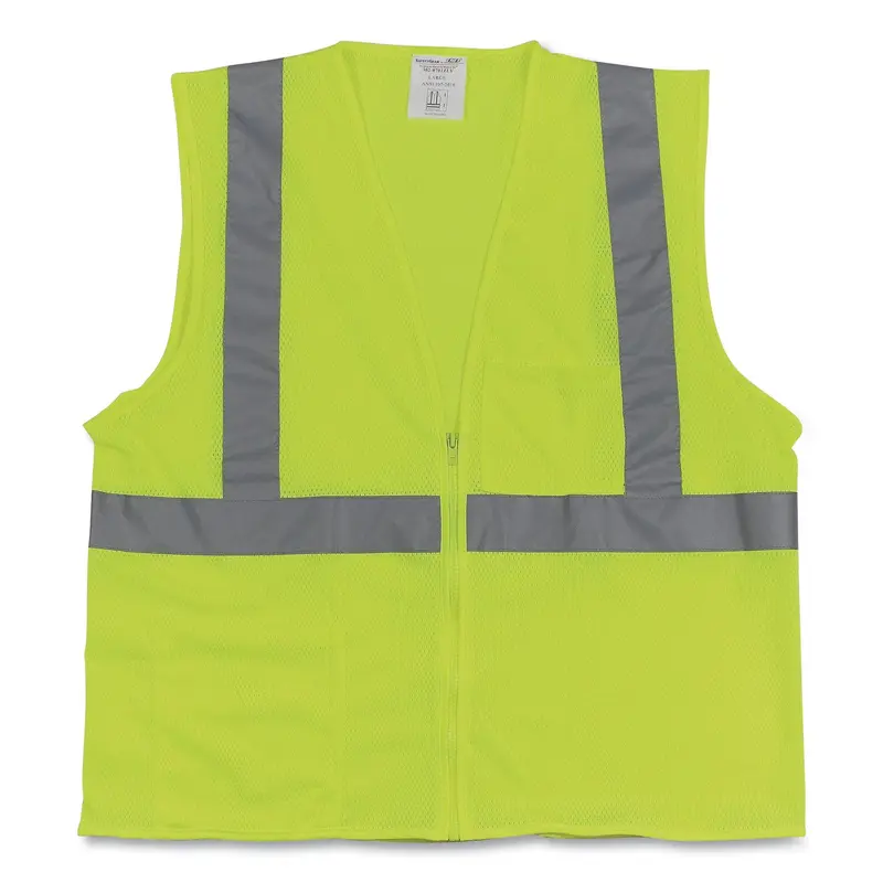 ANSI Class 2 Two-Pocket Zipper Mesh Safety Vest, X-Large, Hi-Viz Lime Yellow