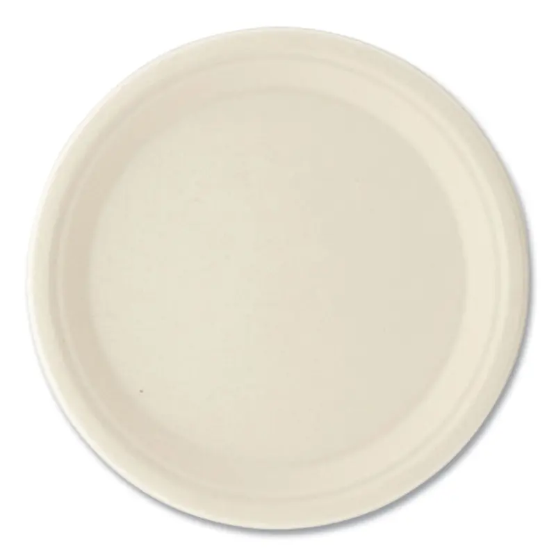 Bagasse PFAS-Free Dinnerware, Plate, 10" dia, Tan, 500/Carton