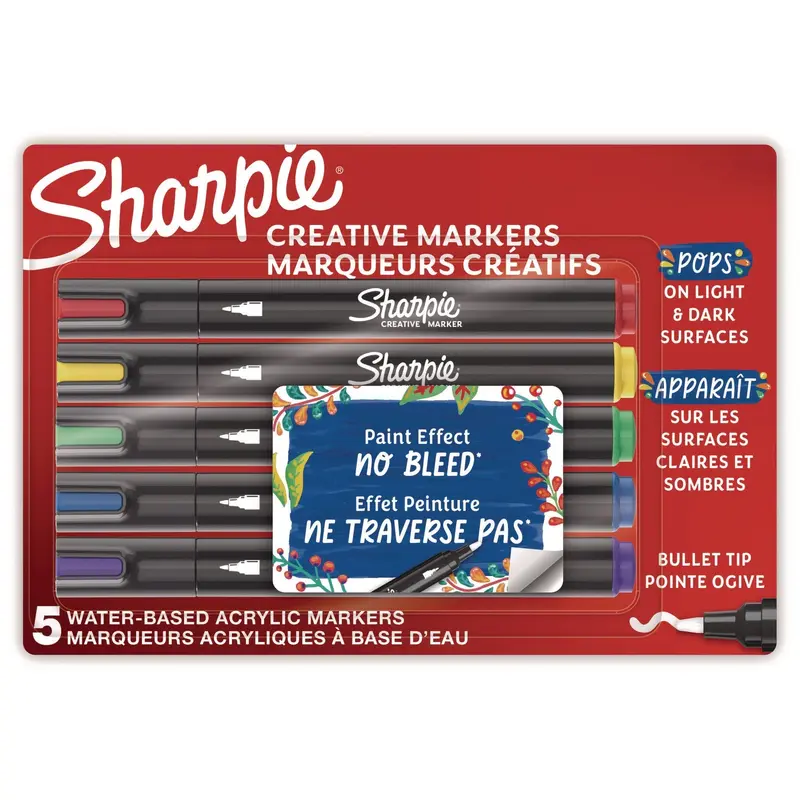 Creative Markers, Medium Bullet Tip, Assorted Colors, 5/Pack