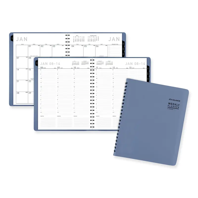 Contemporary Weekly/Monthly Planner, 11.38 x 9, Slate Blue Cover, 12-Month (Jan to Dec): 2025