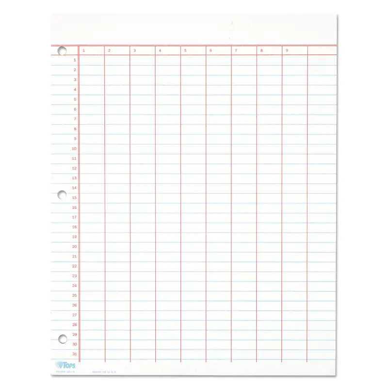 Data Pad with Numbered Column Headings, Data/Lab-Record Format, Wide/Legal Rule, 10 Columns, 8.5 x 11, White, 50 Sheets
