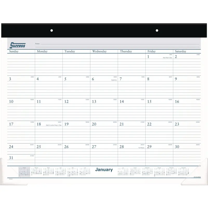 Desk Pad, 21.75 x 17, White Sheets, Black Binding, Clear Corners, 12-Month (Jan to Dec): 2025