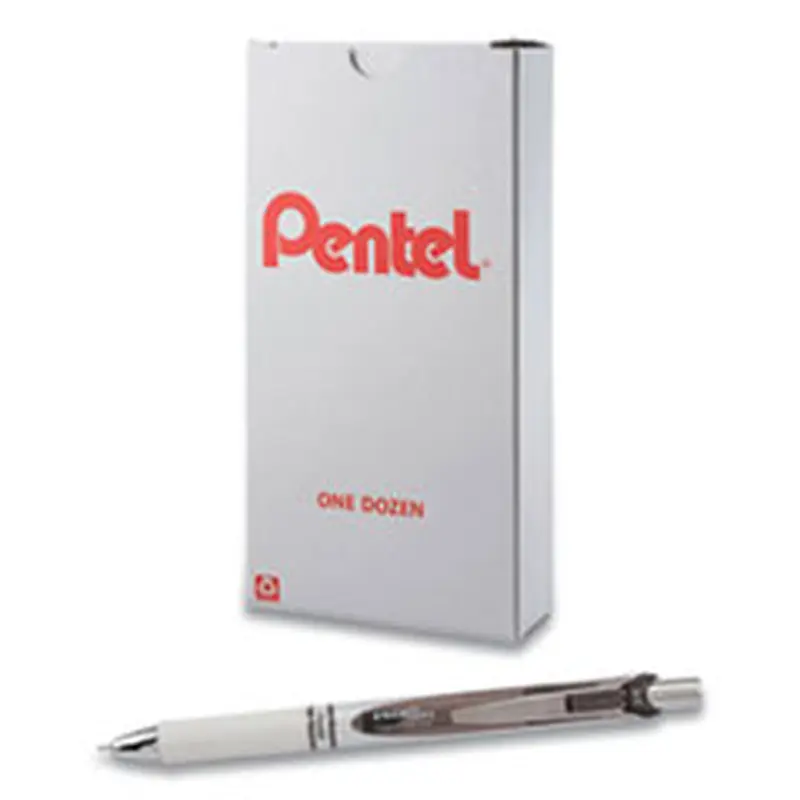 EnerGel Pearl Gel Pen, Retractable, Medium 0.7 mm, Black Ink, White/Black Barrel, Dozen