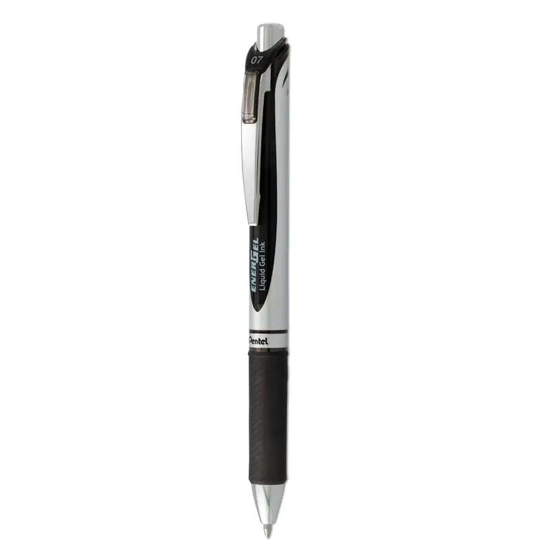EnerGel RTX Gel Pen, Retractable, Medium 0.7 mm, Black Ink, Black/Silver Barrel, Dozen