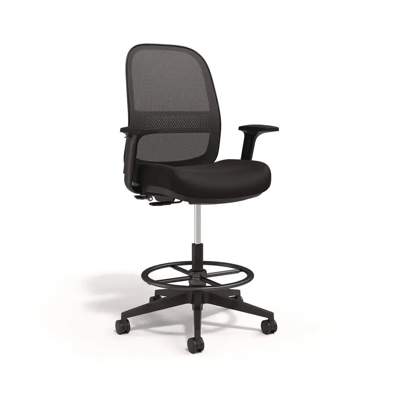 Essentials Mesh Back Drafting Stool, Adjustable Lumbar Support, Supports Up to 275 lb, 26.6" to 33.6" Seat Height, Black