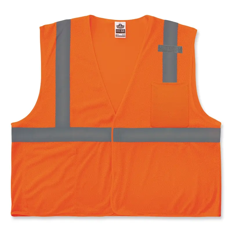 GloWear 8210HL-S Single Size Class 2 Economy Mesh Vest, Polyester, X-Small, Orange