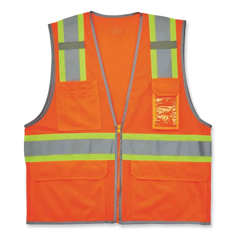 GloWear 8246Z Class 2 Two-Tone Mesh Reflective Binding Zipper Vest, Polyester, 2X-Large/3X-Large, Orange
