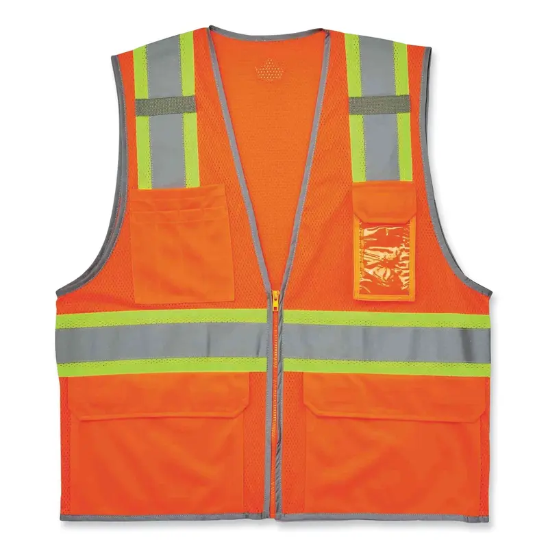 GloWear 8246Z Class 2 Two-Tone Mesh Reflective Binding Zipper Vest, Polyester, Small/Medium, Orange