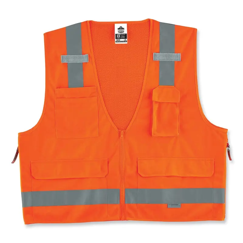 GloWear 8250Z Class 2 Surveyors Zipper Vest, Polyester, 2X-Large/3X-Large, Orange