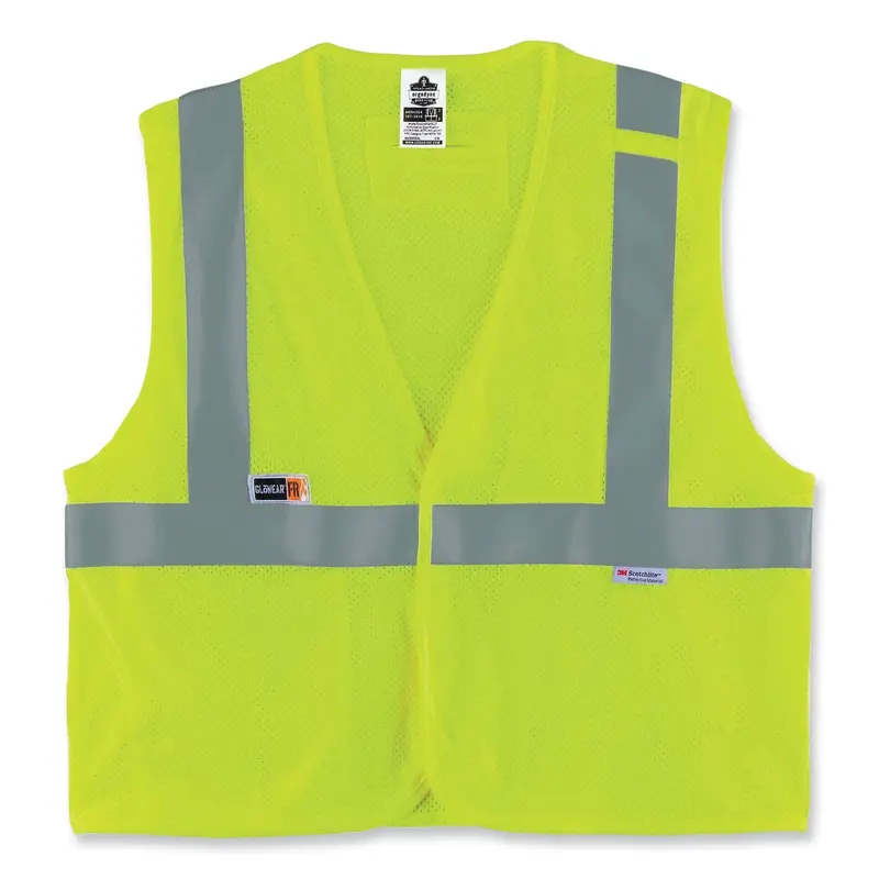 GloWear 8260FRHL Class 2 FR Safety Hook and Loop Vest, Modacrylic/Kevlar, Small/Medium, Lime