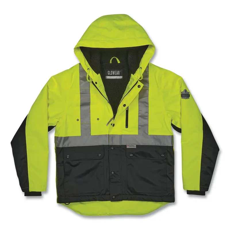 GloWear 8275 Class 2 Heavy-Duty Hi-Vis Workwear Sherpa Lined Jacket, Large, Lime