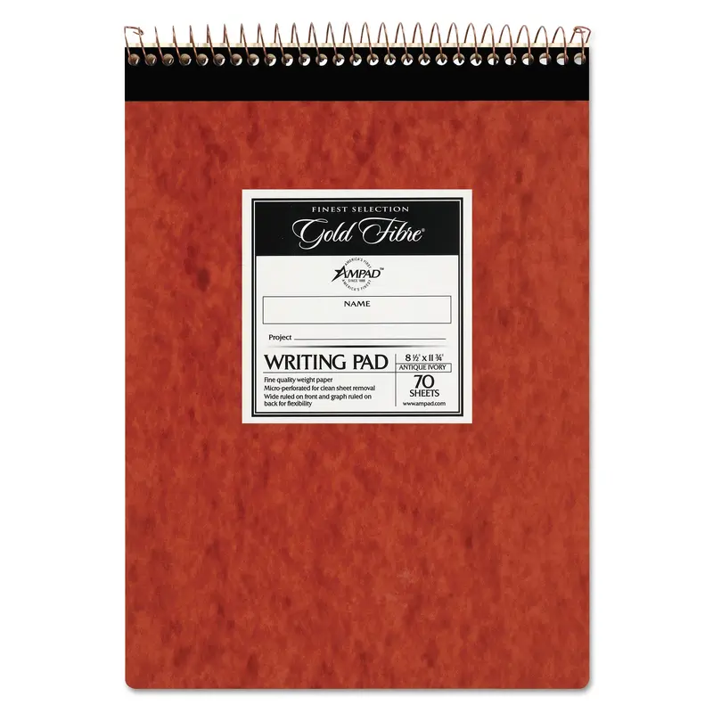 Gold Fibre Retro Wirebound Writing Pads, Wide/Legal and Quadrille Rule, Red Cover, 70 White 8.5 x 11.75 Sheets