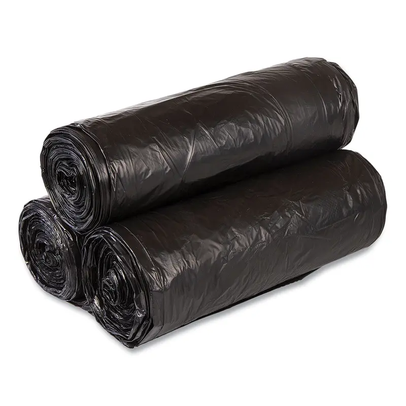 High-Density Commercial Can Liner Value Pack, 60 gal, 19 mic, 43" x 46", Black, Interleaved Roll, 25 Bags/Roll, 6 Rolls/CT