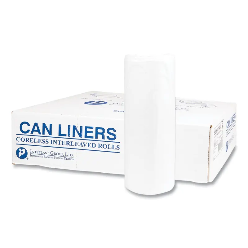 High-Density Commercial Can Liners, 55 gal, 14 mic, 36" x 60", Clear, Interleaved Roll, 25 Bags/Roll, 8 Rolls/Carton
