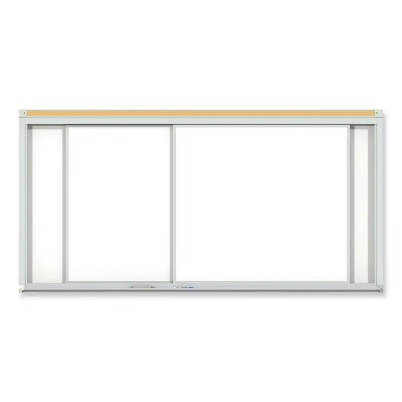Horizontal Sliding Porcelain Magnetic Whiteboard, 72 x 48, White Surface, Satin Aluminum Frame