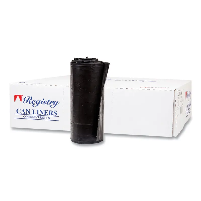 High-Density Commercial Can Liners, 60 gal, 17 mic, 38" x 60", Black, Interleaved Roll, 25 Bags/Roll, 8 Rolls/Carton