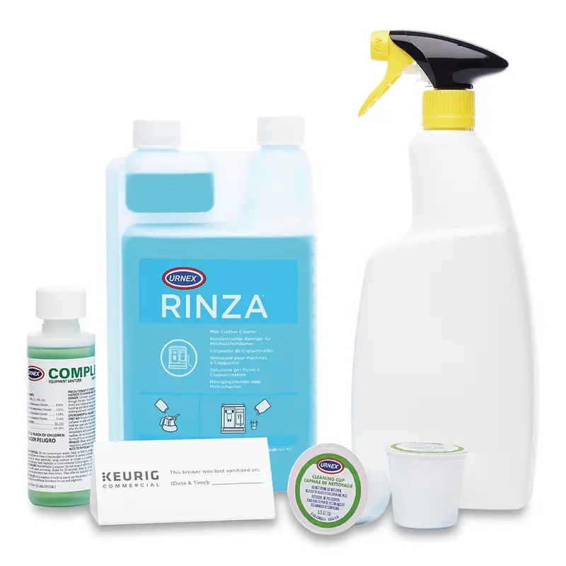 K-Cup Pod Brewer Deep Cleaning Kit, 4 oz Complete Cafe, (3) 32oz Rinza, (15) K-Cup Cleaning Cups, Empty Spray Bottle