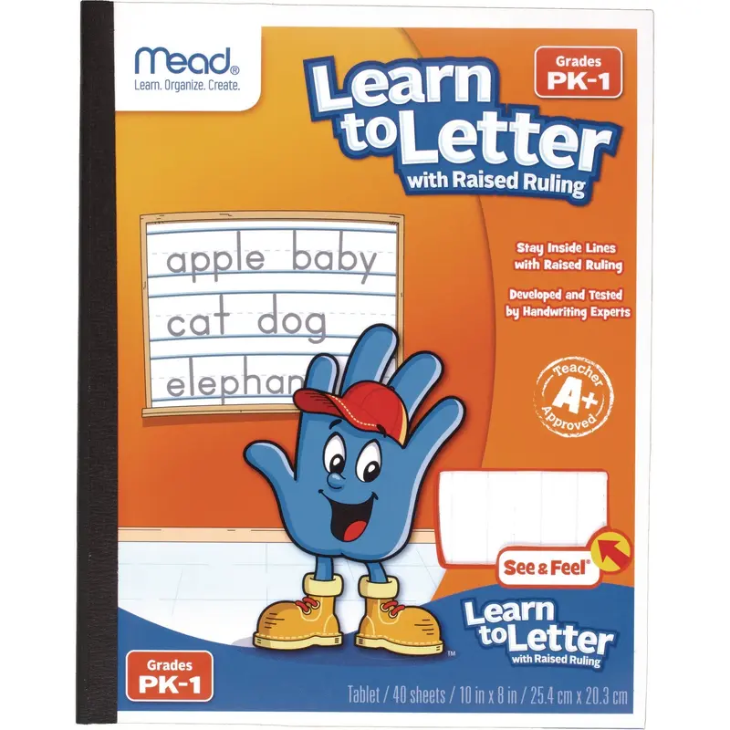 Learn to Letter Primary Journal with Raised Ruling, Manuscript Format, Orange/White/Blue Cover, (40) 10 x 8 Sheets