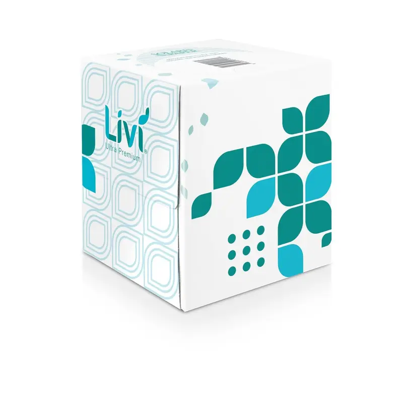 Livi Ultra Premium Facial Tissue, 2-Ply, White, Cube Box, 80 Sheets/Box, 4 Boxes/Pack, 6 Packs/Carton
