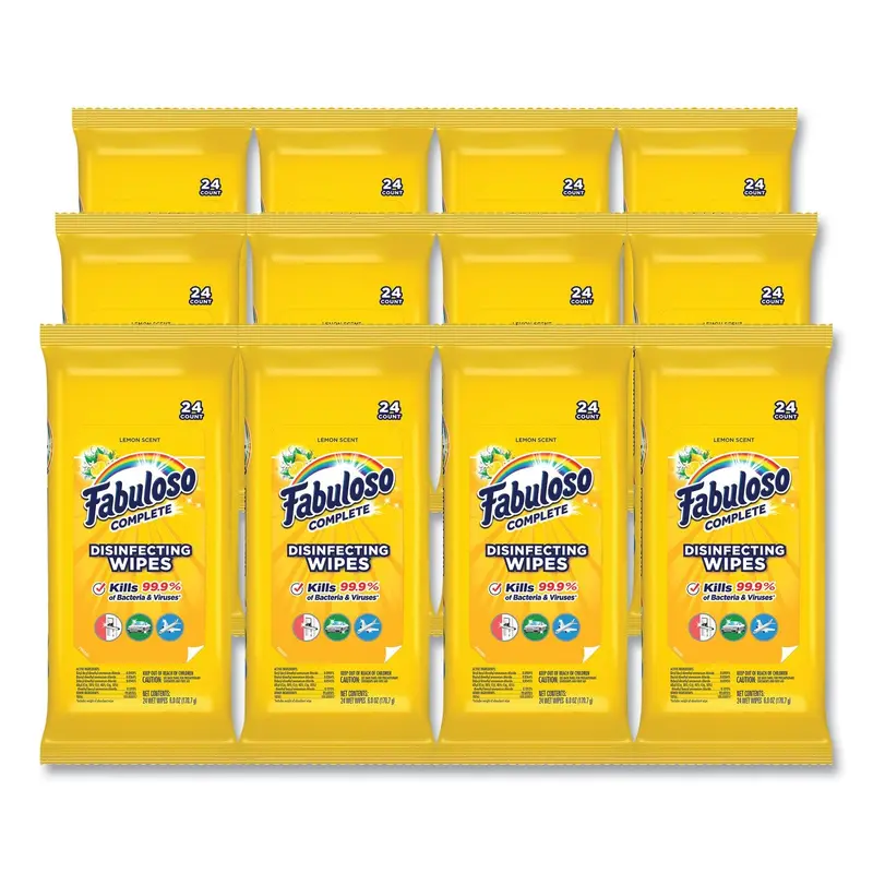 Multi Purpose Wipes, 1-Ply, 7 x 7, Lemon, White, 24/Pack, 12 Packs/Carton