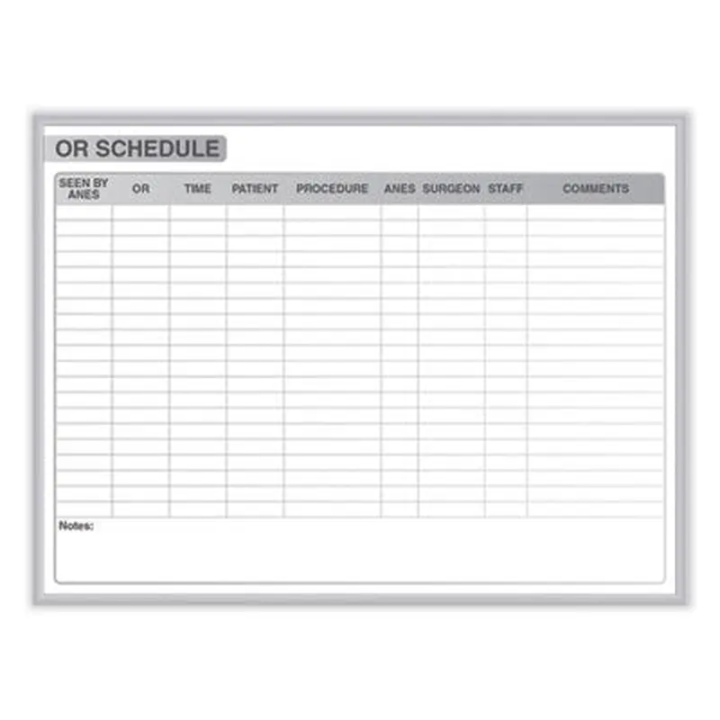 OR Schedule Magnetic Whiteboard, 48.5 x 36.5, White/Gray Surface, Satin Aluminum Frame