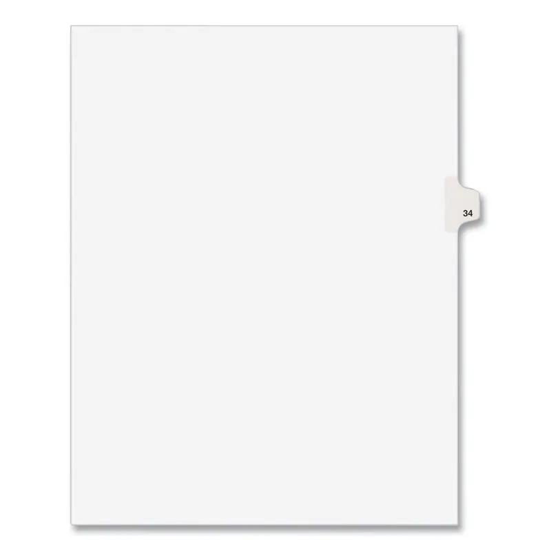Preprinted Legal Exhibit Side Tab Index Dividers, Avery Style, 10-Tab, 34, 11 x 8.5, White, 25/Pack, (1034)