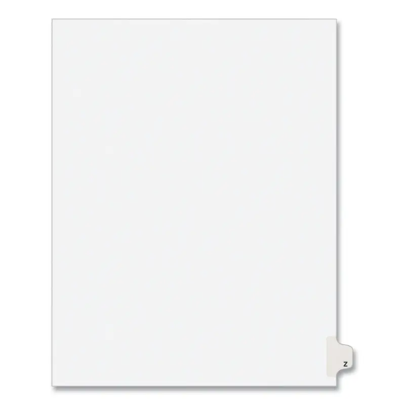 Preprinted Legal Exhibit Side Tab Index Dividers, Avery Style, 26-Tab, Z, 11 x 8.5, White, 25/Pack, (1426)